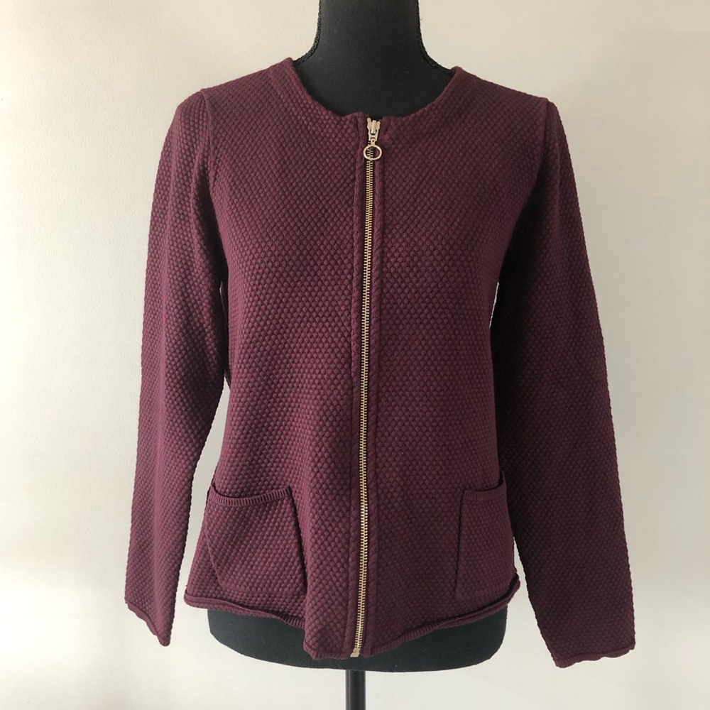 Women's Toni Quilted Textured Plum Zip Up Cardigan Jacket size L